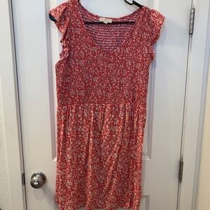 LOFT Red Floral Casual Dress